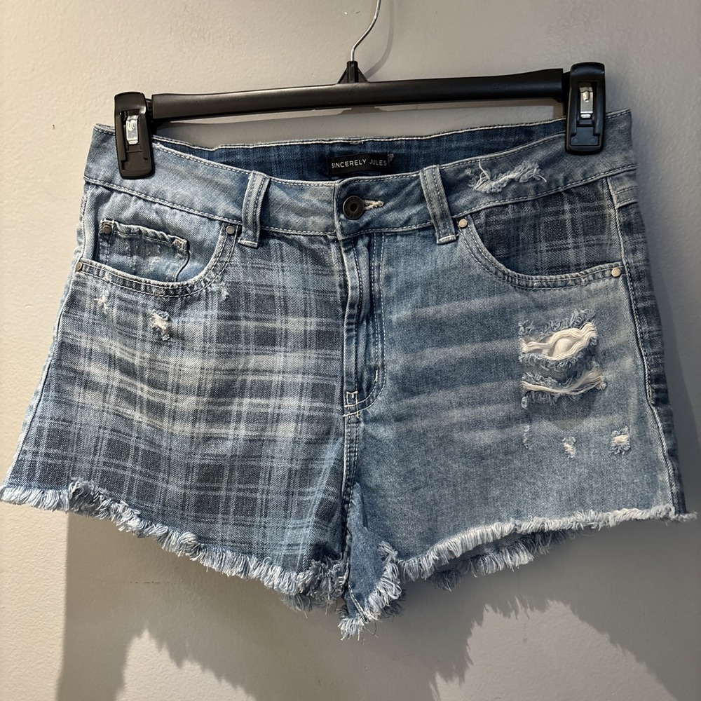 Sincerely Jules Blue Denim Shorts Women's 11/30 Distressed Boho Fringed
